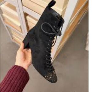 A soliani Venezia boot Black floral suede Lace-Up Ankle Boots